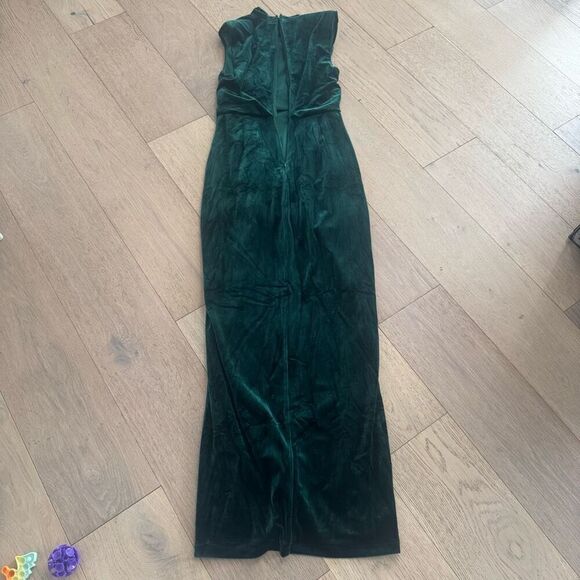 Lulus Alluring Image Emerald Ruched Velvet Mock Neck Maxi Dress size small - Picture 5 of 6